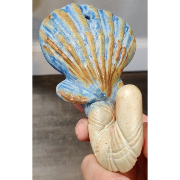 Ceramic Scallop Sea Shell Towel Coat Decor Single Art Hook Ocean Nautical Blue - Picture 2 of 9